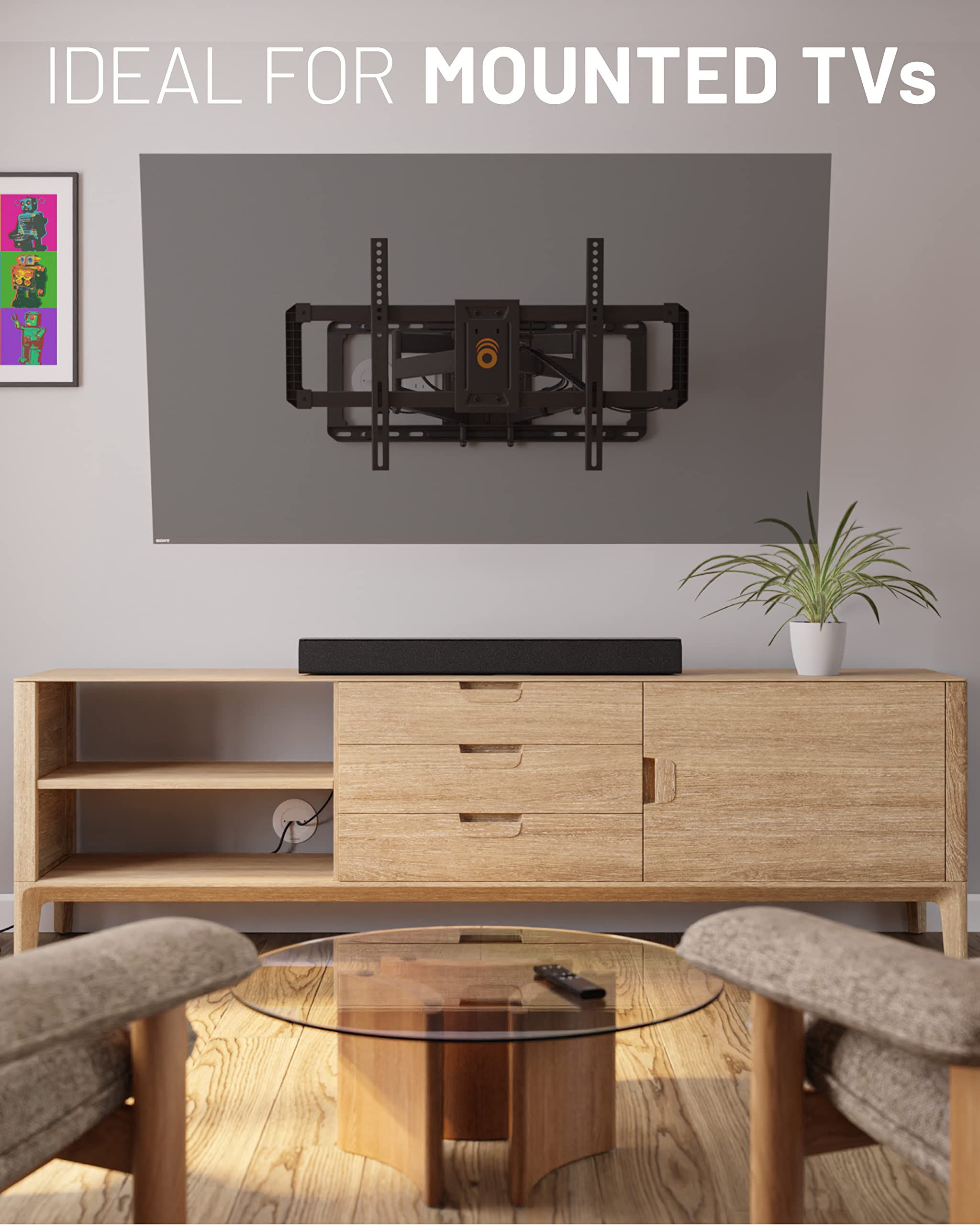 ECHOGEAR lifestyle living room with mounted TV illustrating tidy appearance