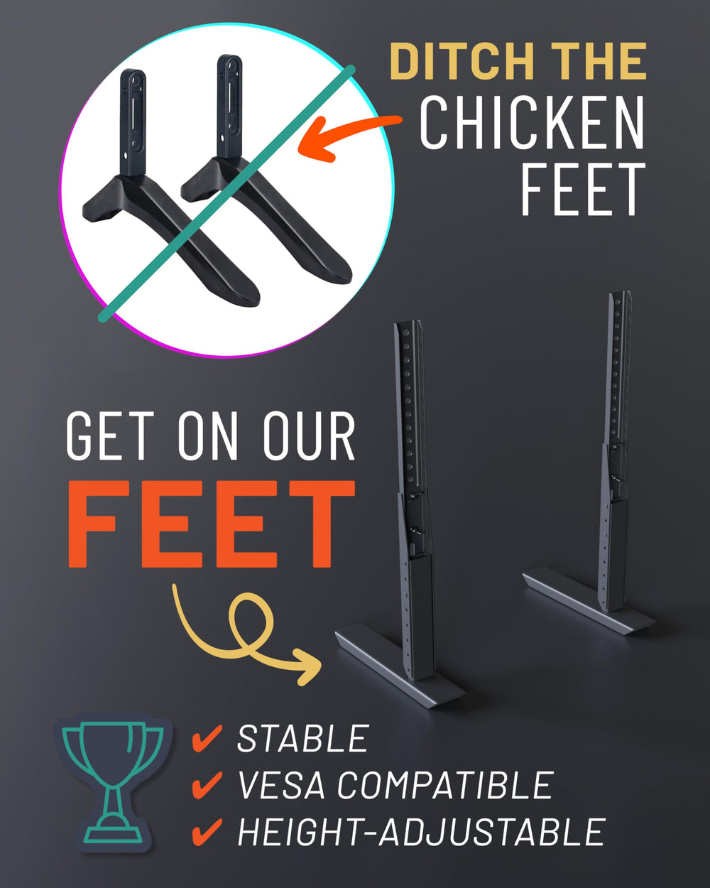ECHOGEAR close-up of height adjustment mechanism, enables precise viewing height