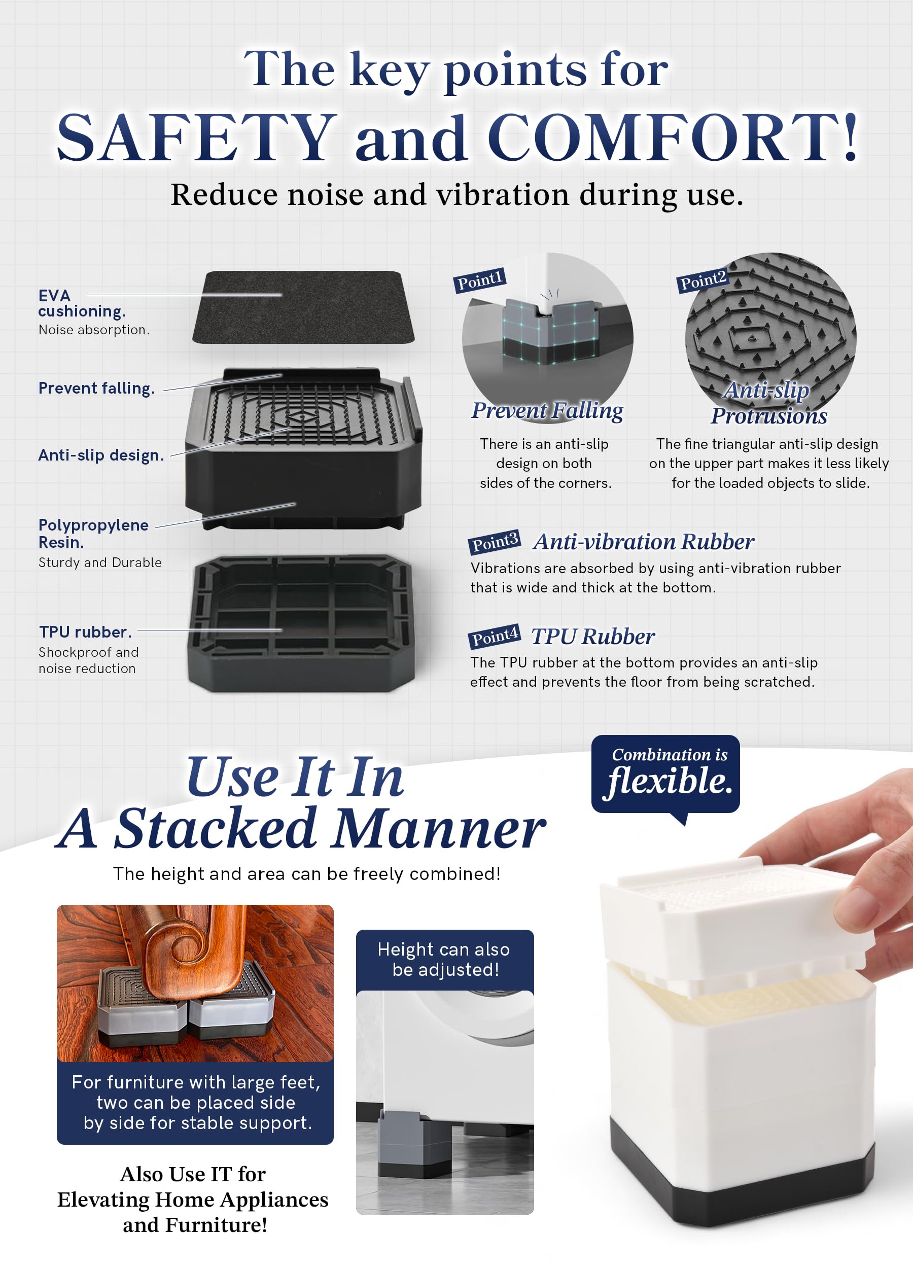 EclatBain stacked risers demonstrating adjustable height options
