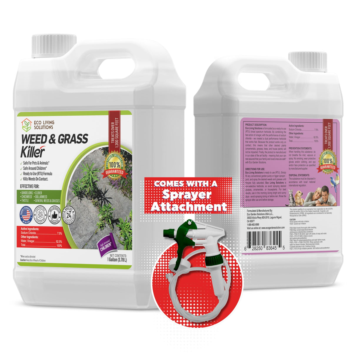ECO GARDEN PRO front label on one-gallon sprayer showing application benefits