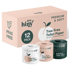 ecoHiny front packaging showing 12 mega rolls and eco benefits