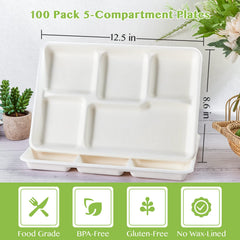 ECOLipak five compartment plate top view keeping foods separated for portioning