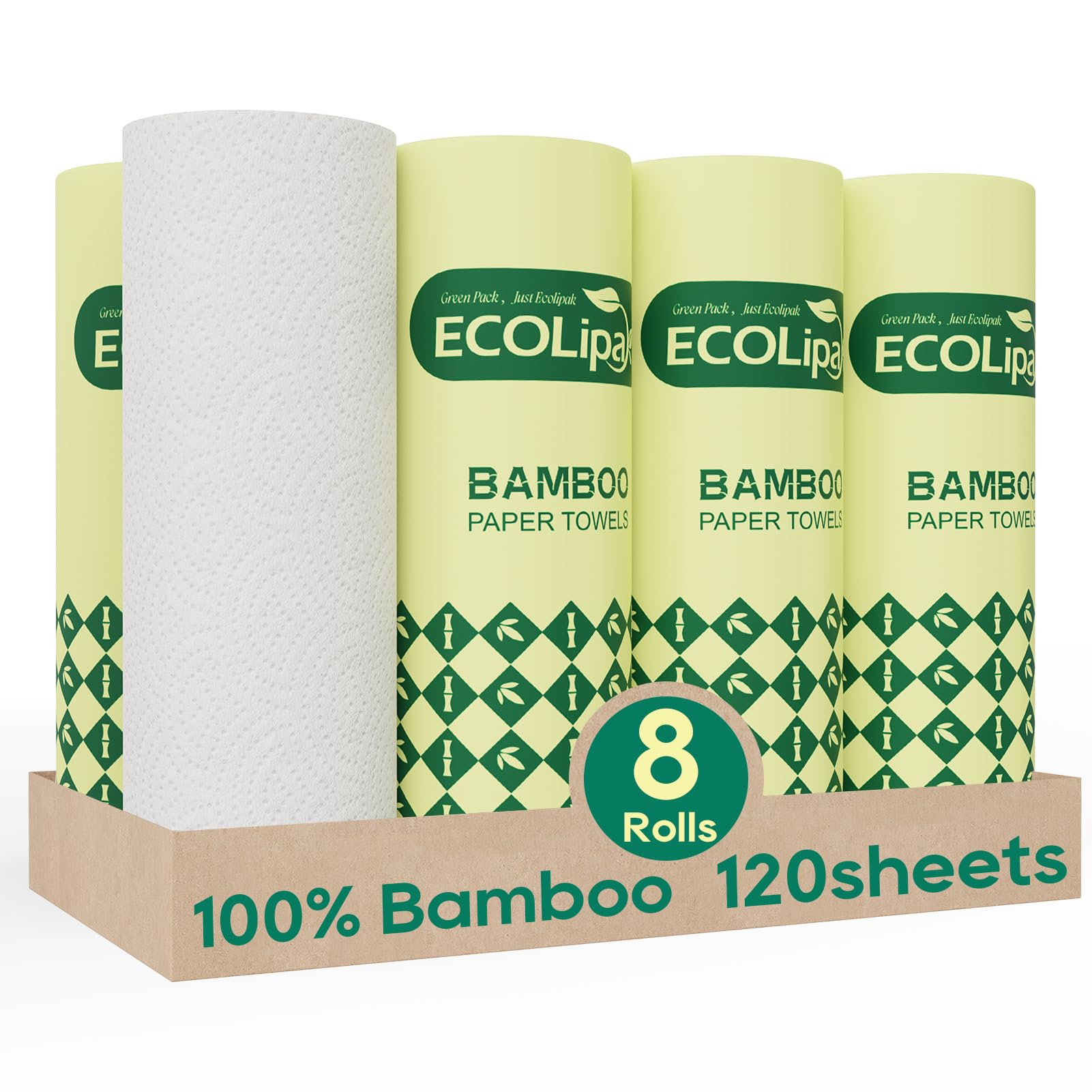 ECOlipak front packaging showing eight rolls for sustainable storage benefit