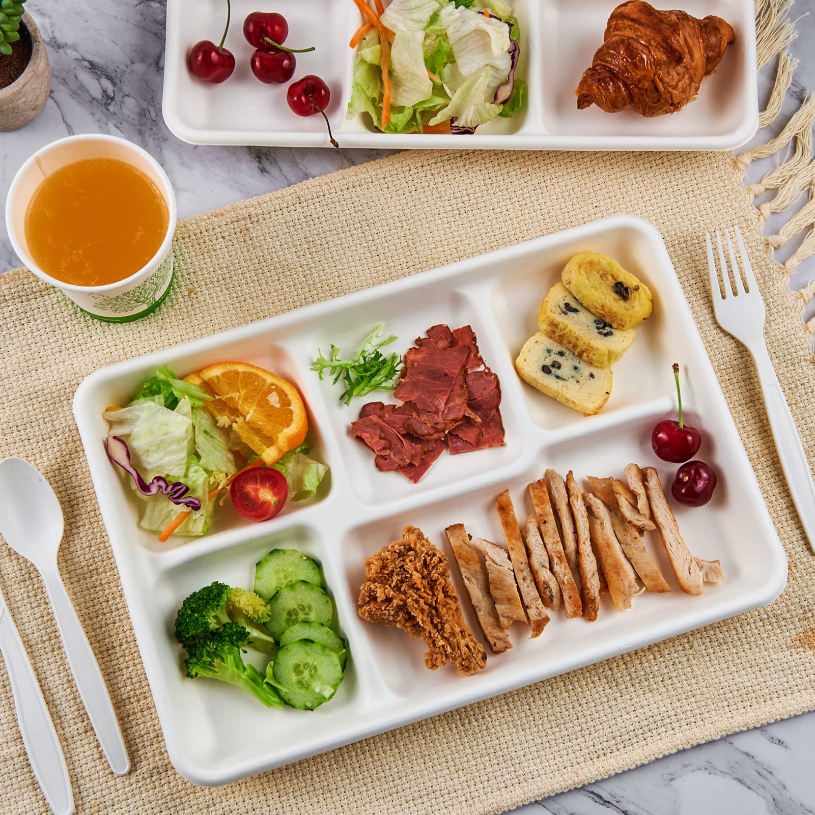 ECOLipak plate served with burger and sides demonstrating meal presentation