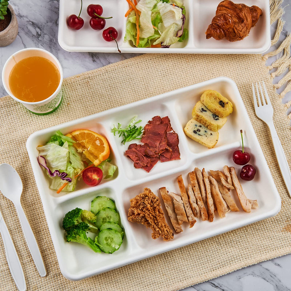 ECOLipak plate served with burger and sides demonstrating meal presentation