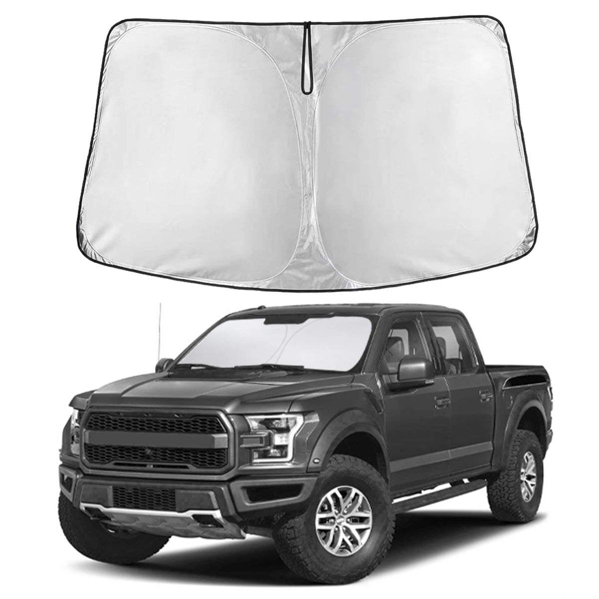 EcoNour front protection for Ford F150 showing full windshield coverage and sun reduction