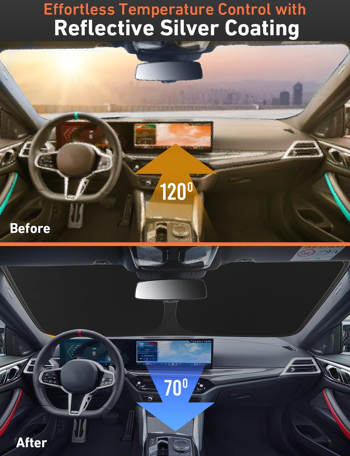 EcoNour sunshade installed in Mazda CX-5 windshield demonstrating quick secure fit