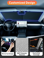 EcoNour installed inside windshield demonstrating complete sun blockage