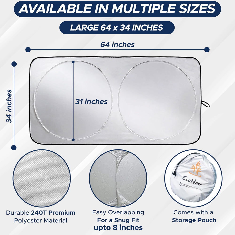 EcoNour size comparison against windshield showing fit for SUVs and large sedans benefit