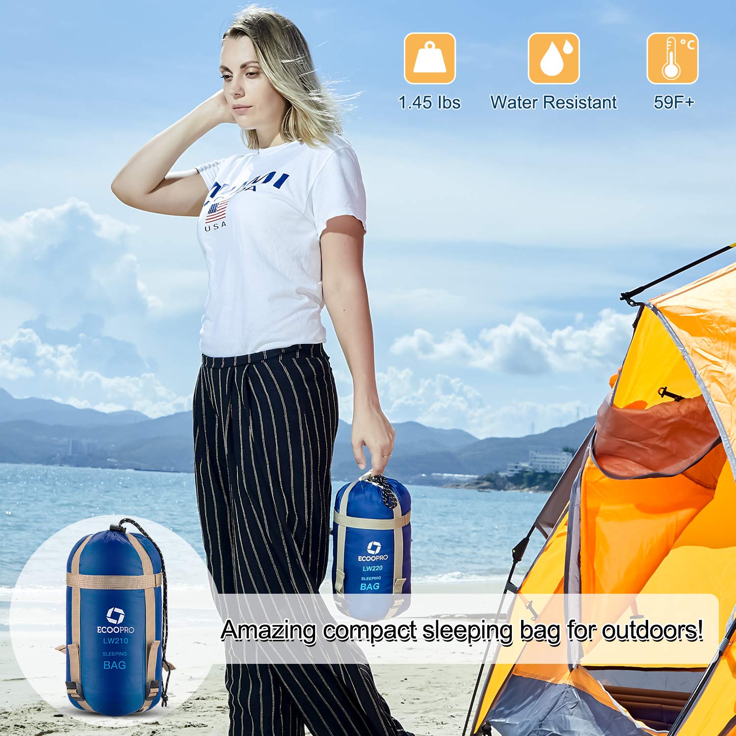 ECOOPRO next to backpack for scale demonstrating compact travel-ready benefit