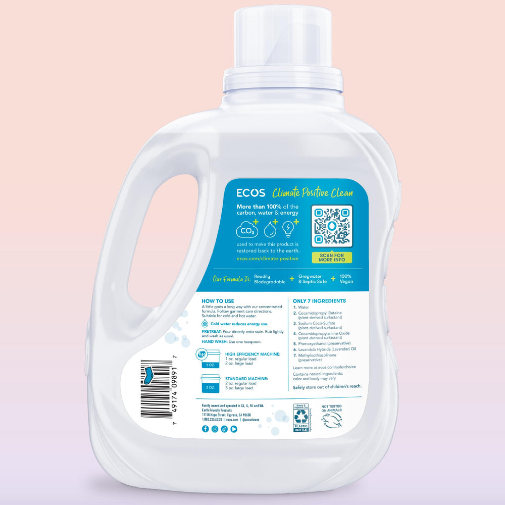 ECOS back label close-up listing ingredients and certification details