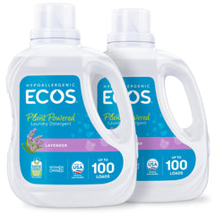 ECOS lavender front packaging showing two 100 fl oz bottles and benefits