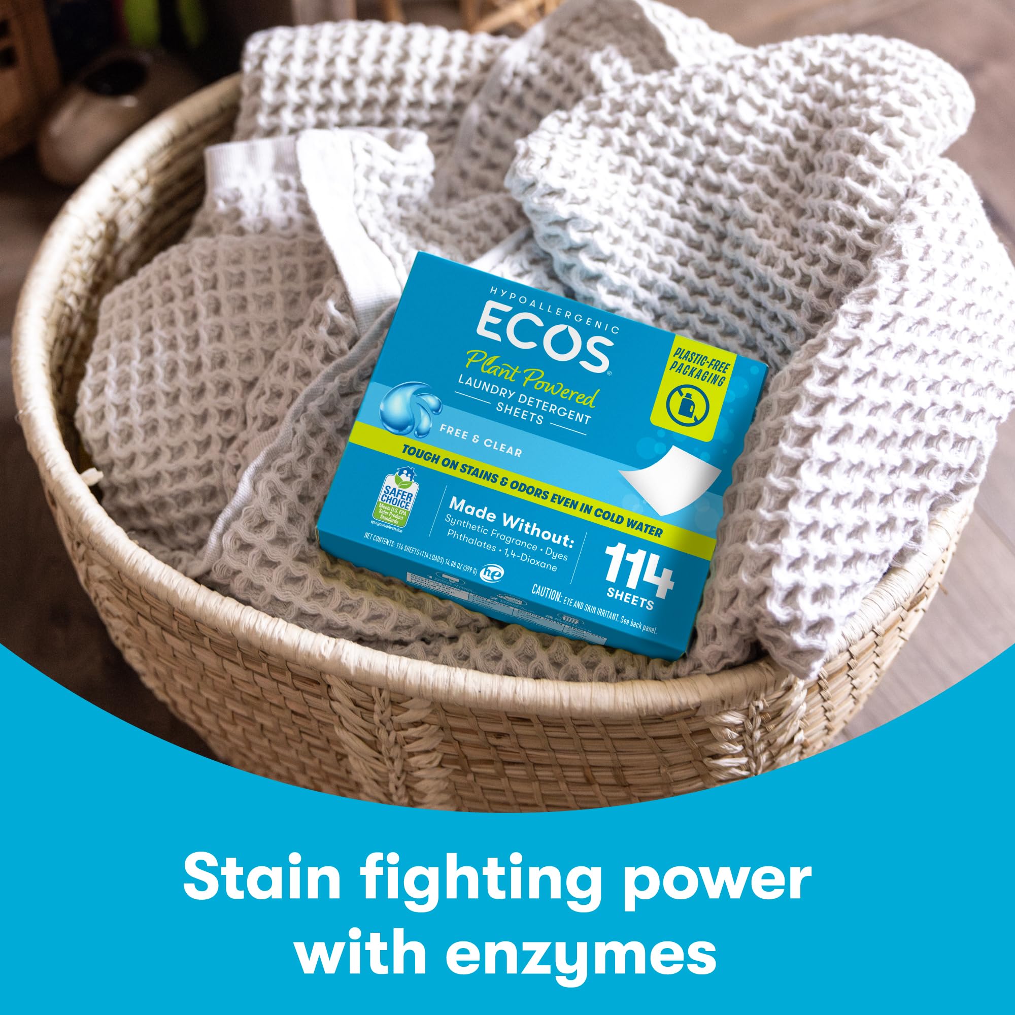 ECOS sheet inside washing machine demonstrating easy, mess-free use