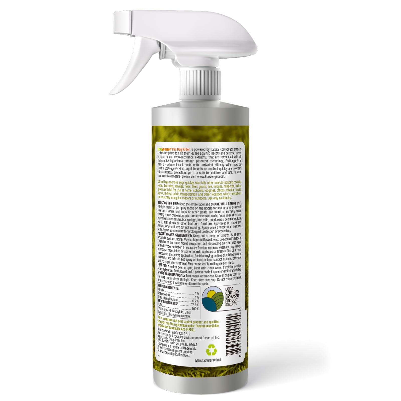 EcoVenger label closeup listing plant-based ingredients and usage