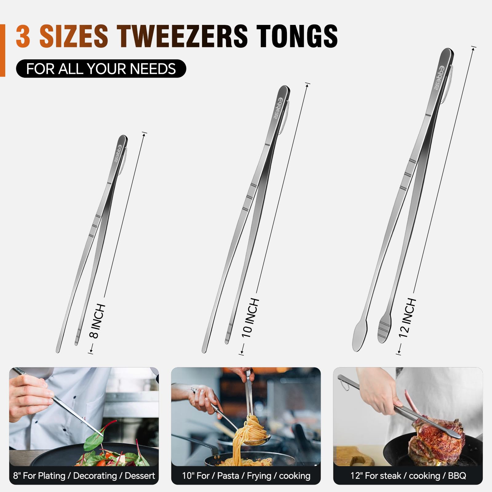 Eddeas three tweezers stacked in dishwasher-safe arrangement for easy cleaning
