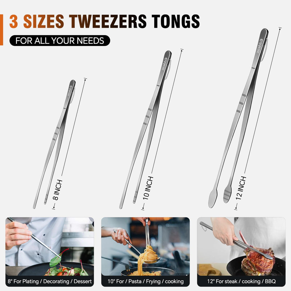Eddeas three tweezers stacked in dishwasher-safe arrangement for easy cleaning