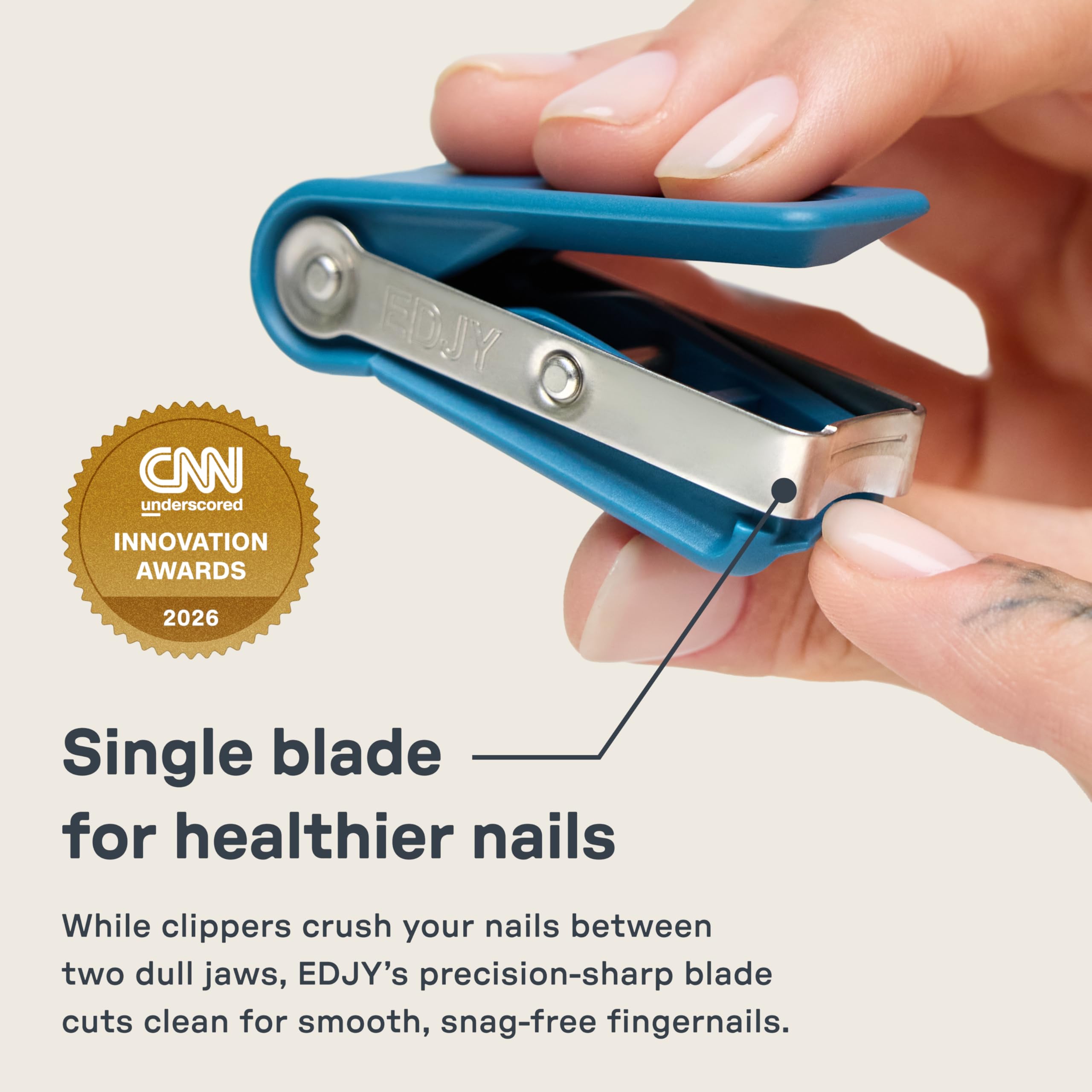EDJY close-up of stainless steel blade edge highlighting sharpness and durability