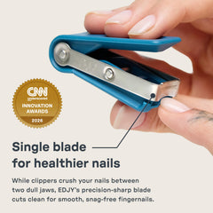 EDJY close-up of stainless steel blade edge highlighting sharpness and durability