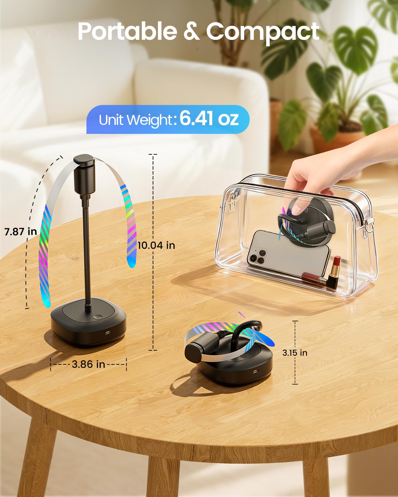 Edvision hooked on porch beam demonstrating hands-free hanging convenience