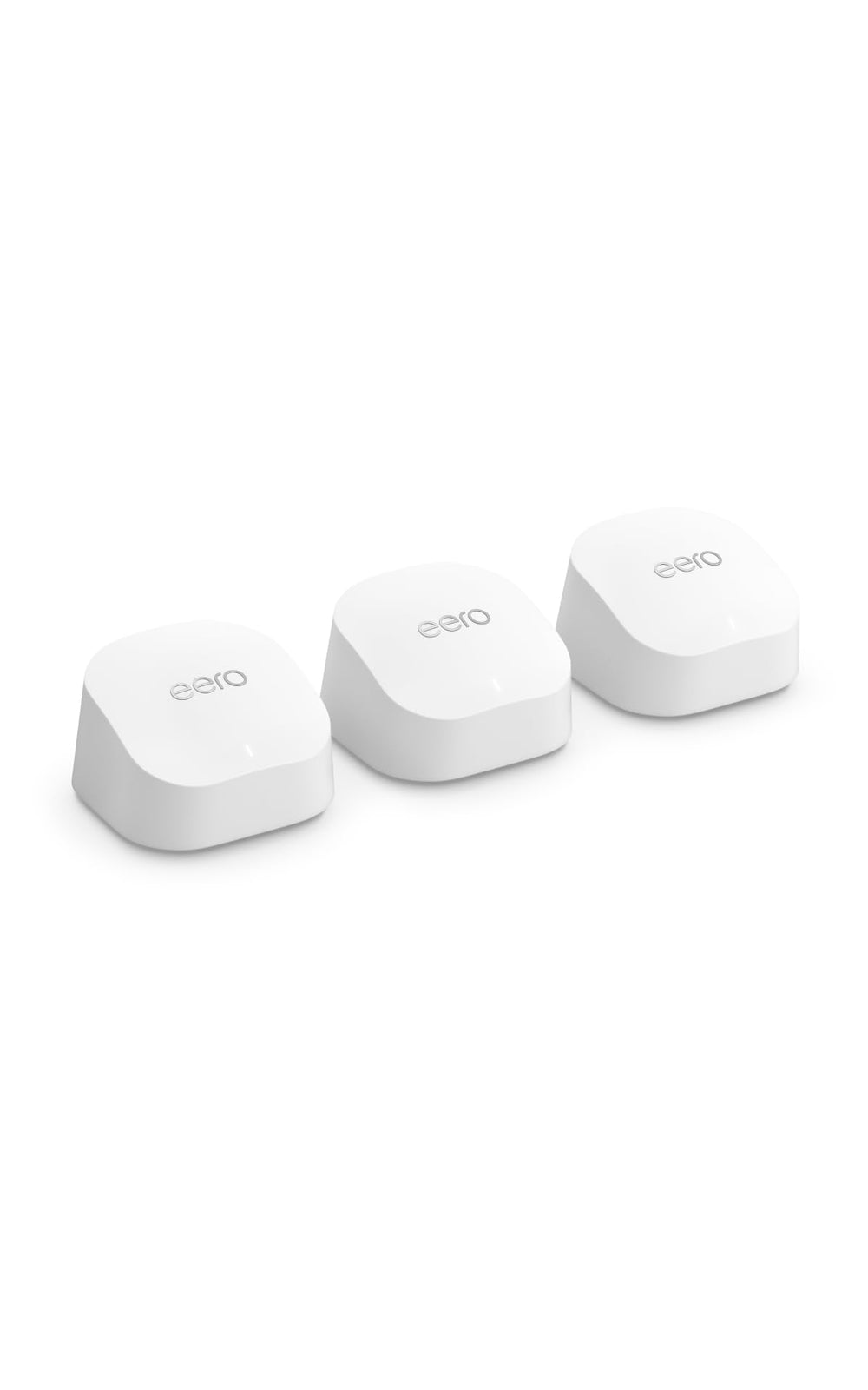 eero 6+ front view showing compact white unit and LED status for easy placement