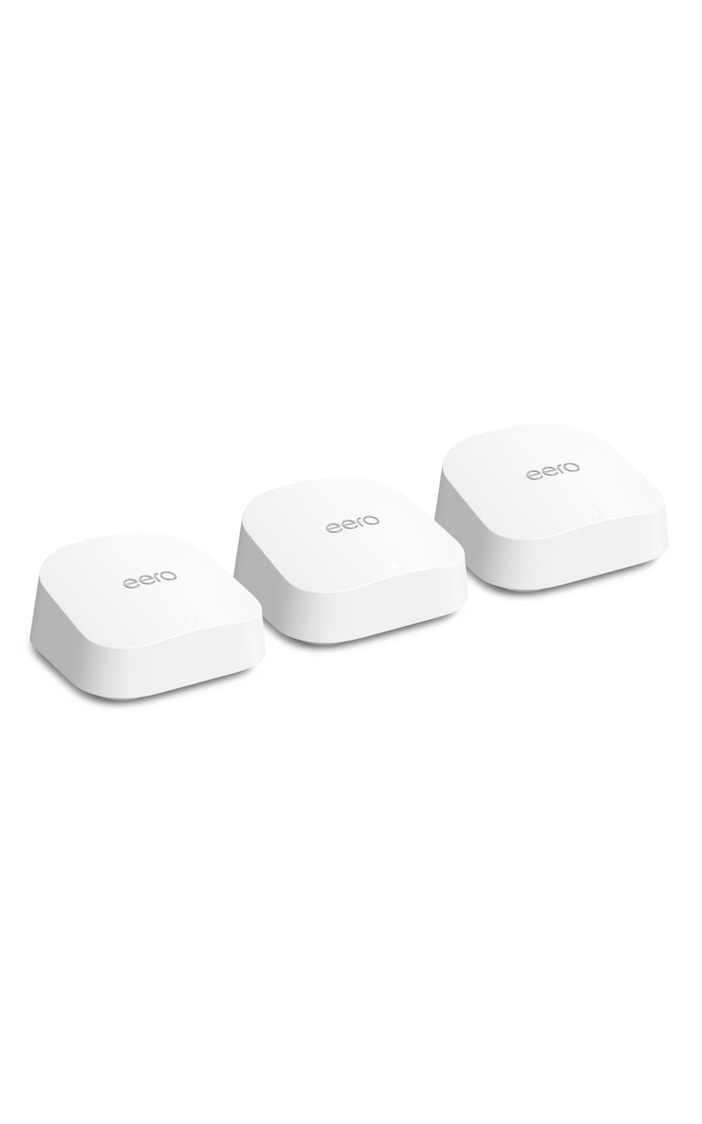 eero 7 three pack front view showing sleek design and whole‑home coverage benefit