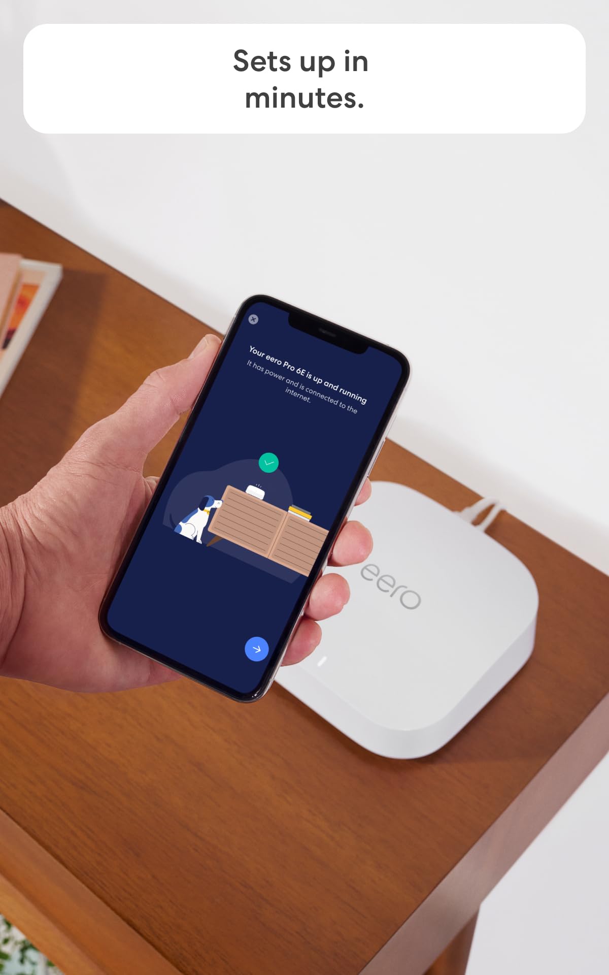 eero Pro 6E box and included cables unboxed, ready for quick app setup