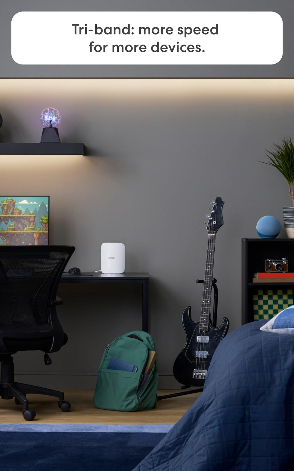 eero Pro 7 next to smartphone showing scale and easy app setup benefit