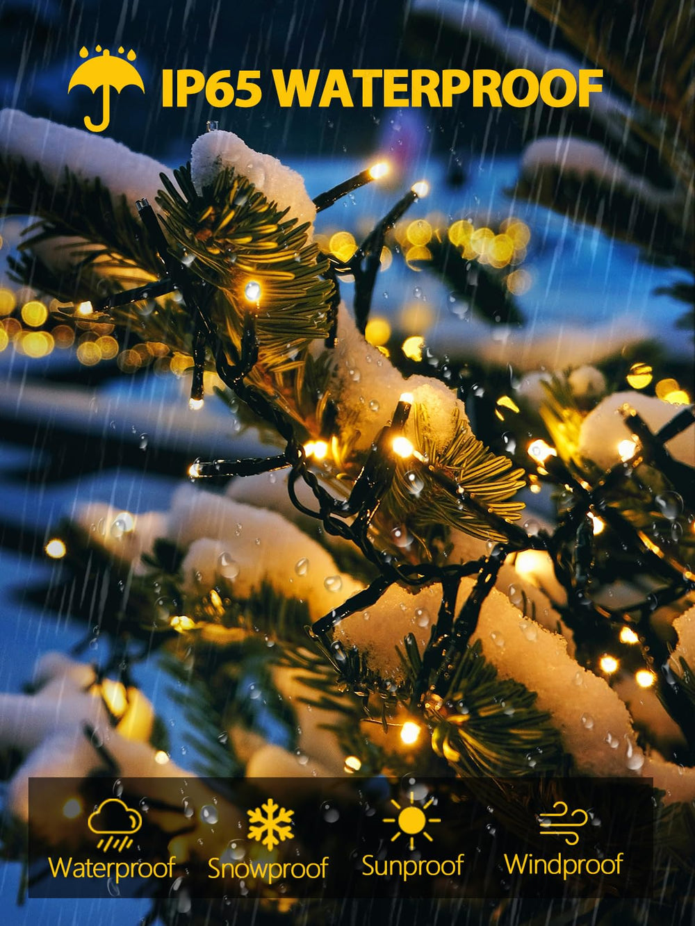 EEW lights wrapped around tree creating ambient warm glow for outdoor gatherings