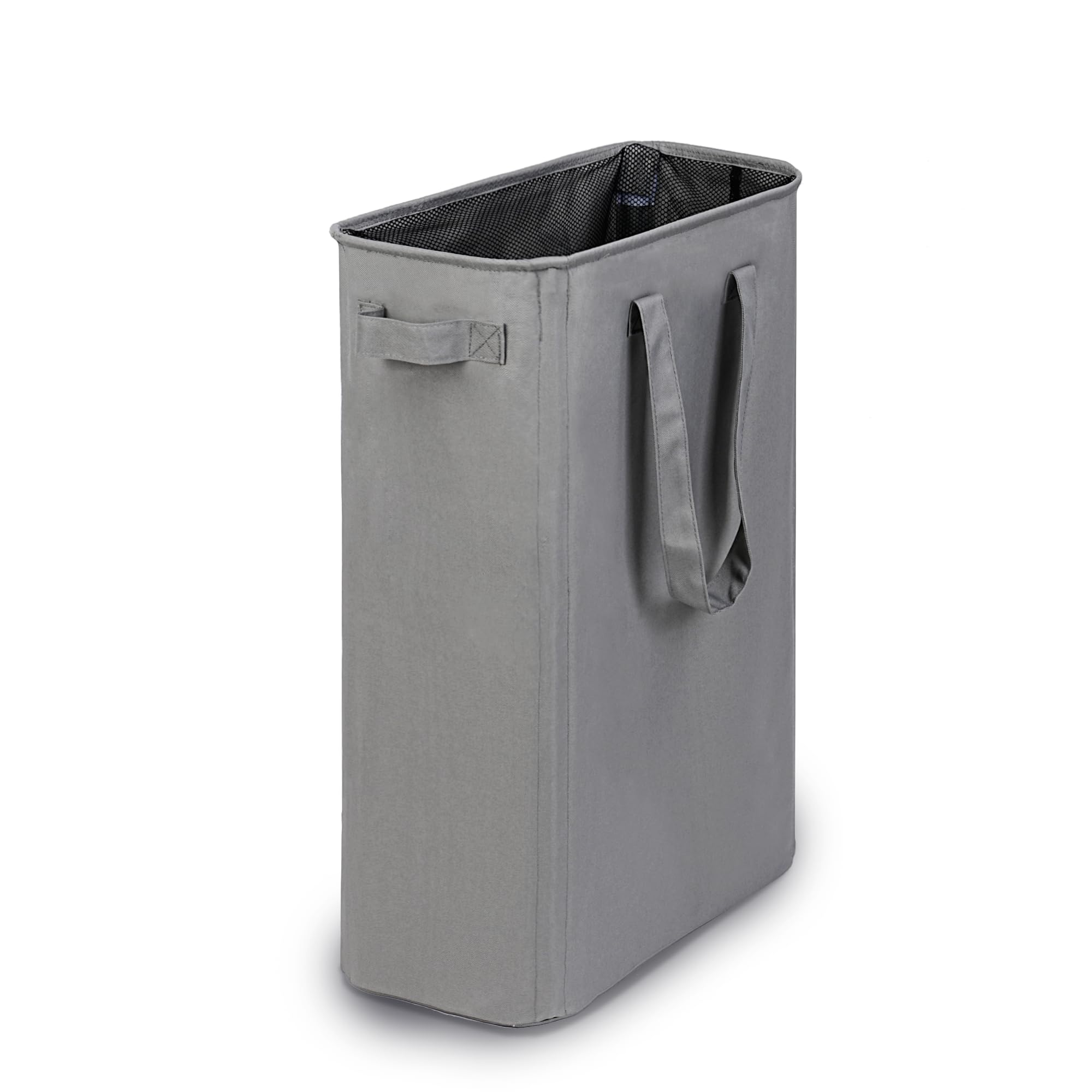 efluky front view of tall narrow hamper showing space-saving design and capacity