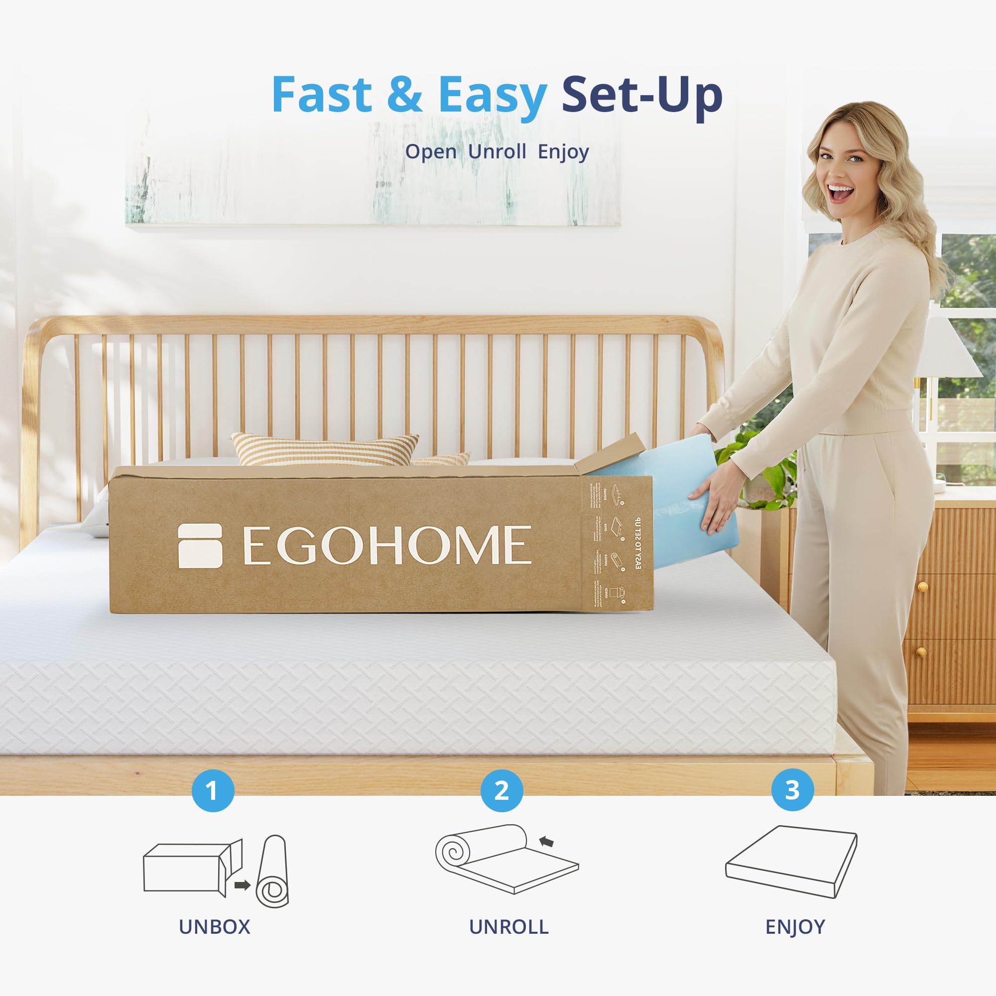 EGOHOME queen topper next to ruler indicating accurate size and scale