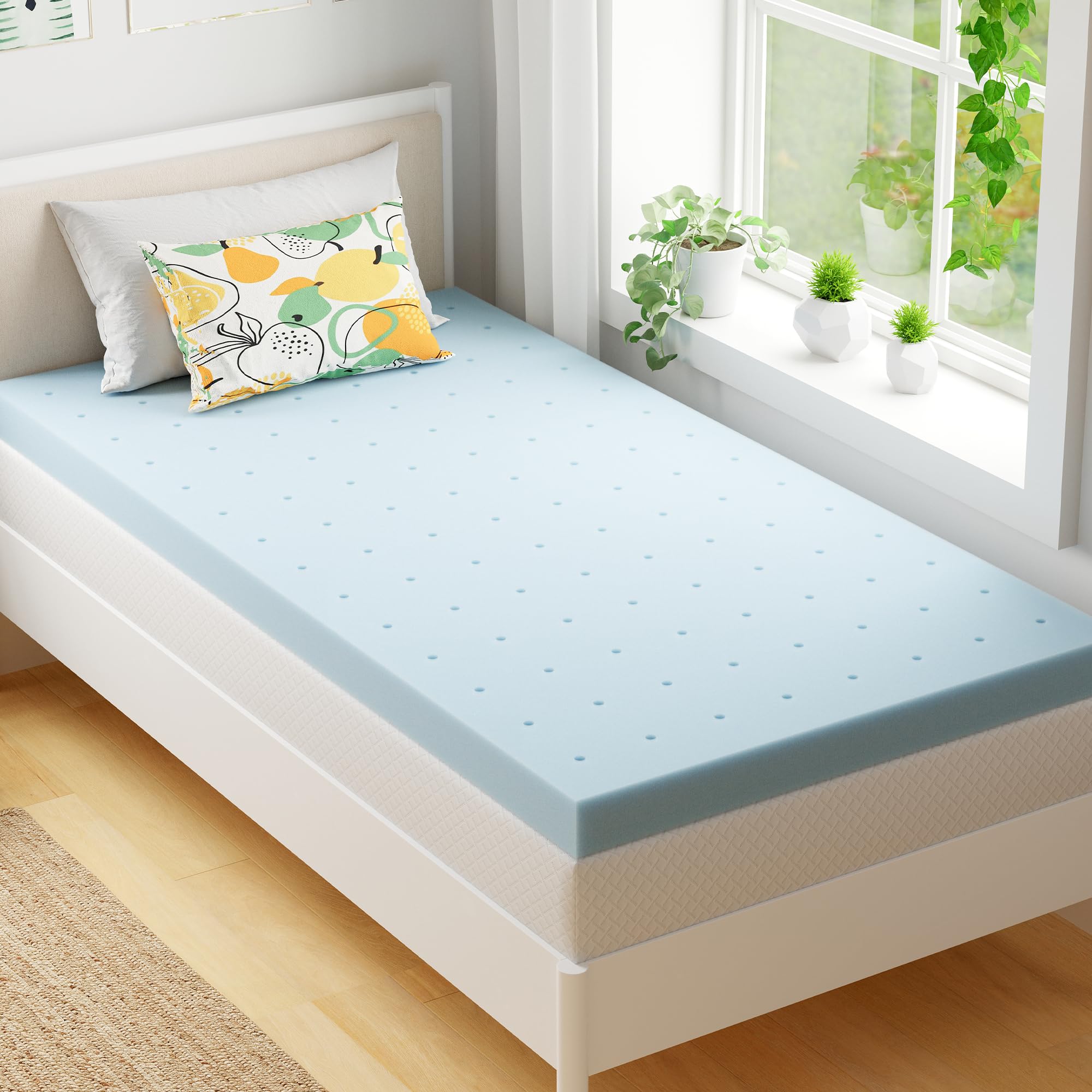 EGOHOME front view of twin gel-infused topper showing smooth surface and fit benefit