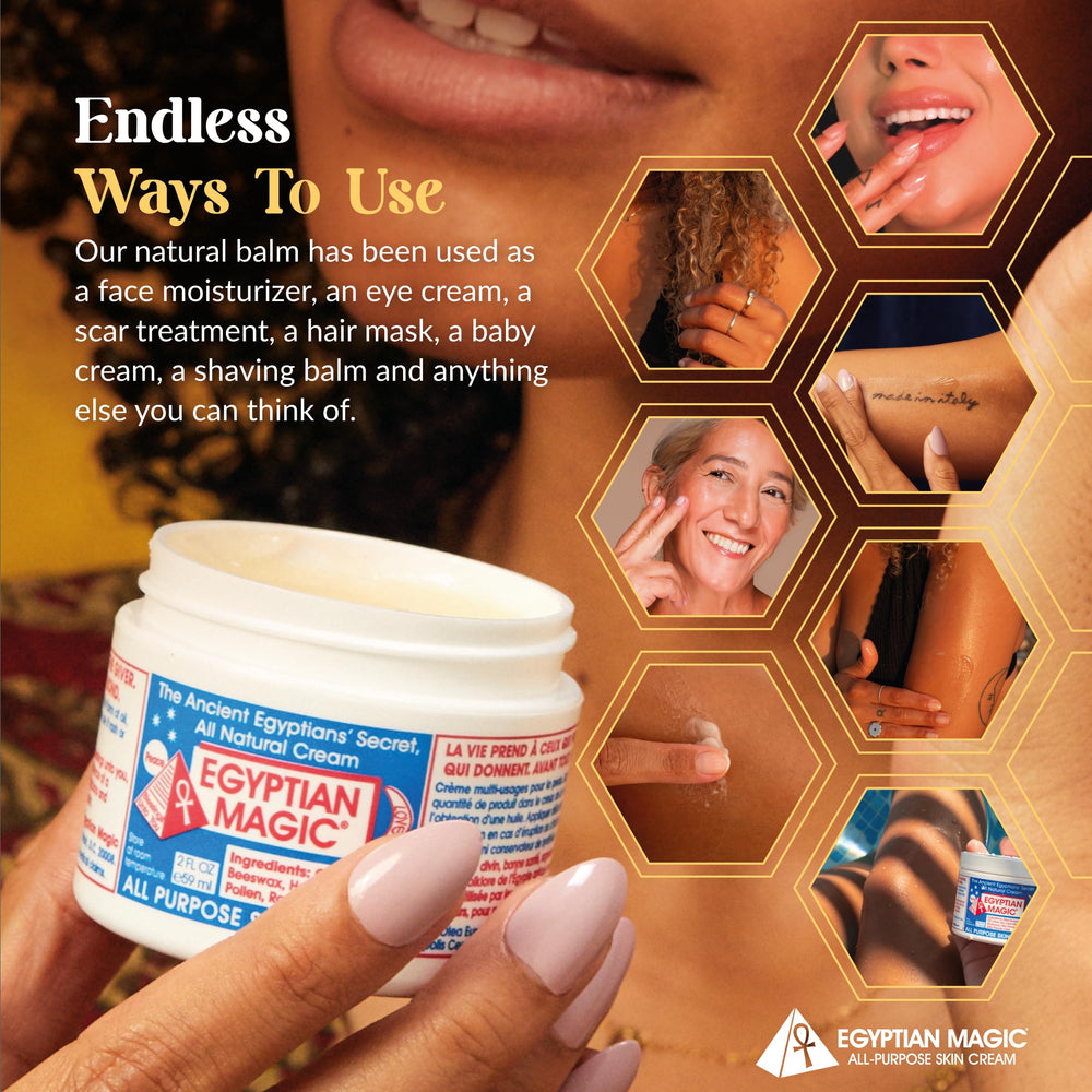 Egyptian Magic ingredient label close-up highlighting natural five-ingredient benefit
