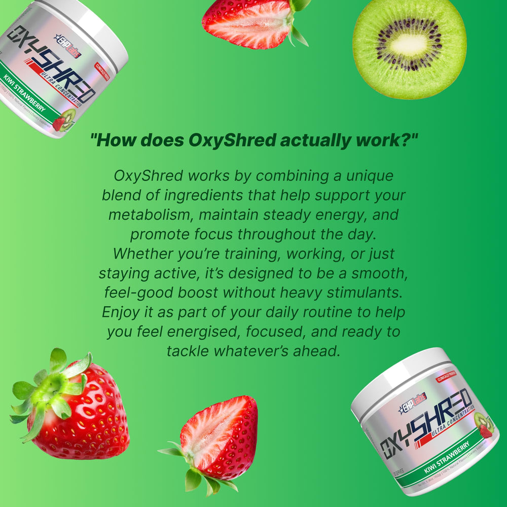 EHP Labs OxyShred displayed with ingredient extracts showing potency sources