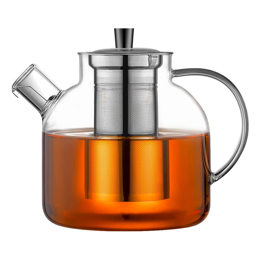 Ehugos front view glass teapot showing clear body and elegant pitcher for serving