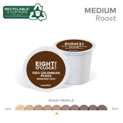 Eight O'Clock Coffee box opened with pods spread, showing stock-up convenience advantage