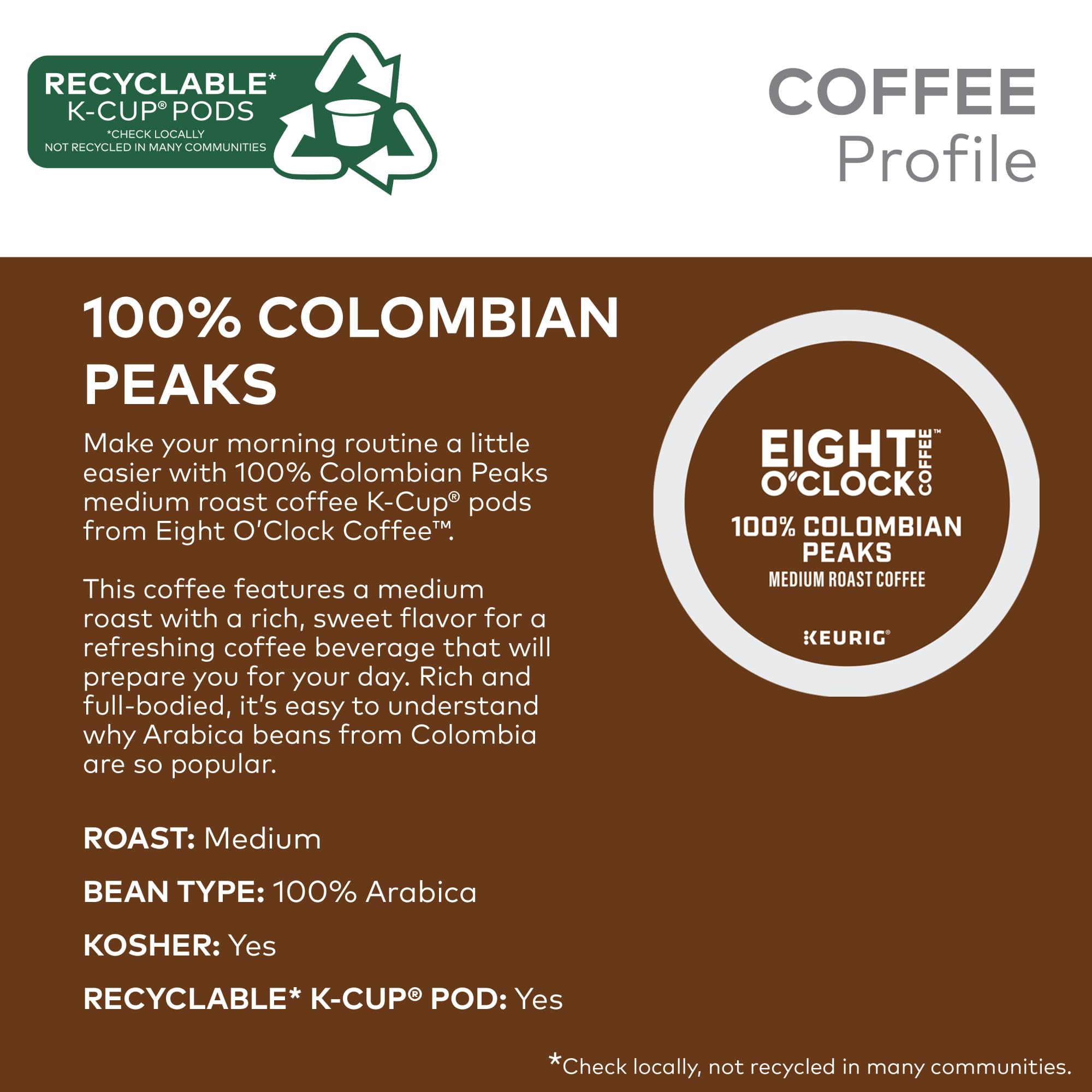 Eight O'Clock Coffee pod side profile displaying sealed freshness and measured portion benefit