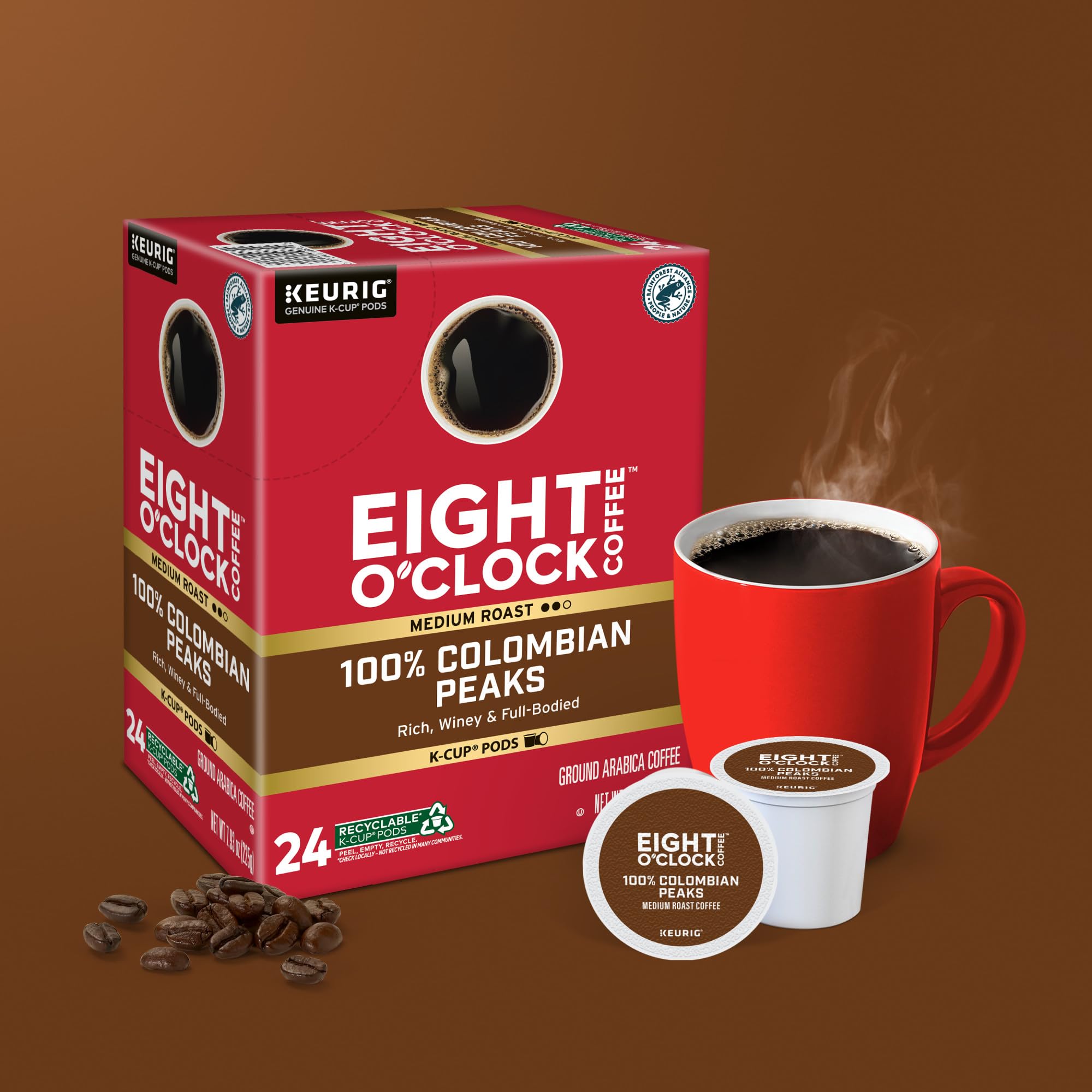 Eight O'Clock Coffee pod held in hand for size and single-serve portion clarity