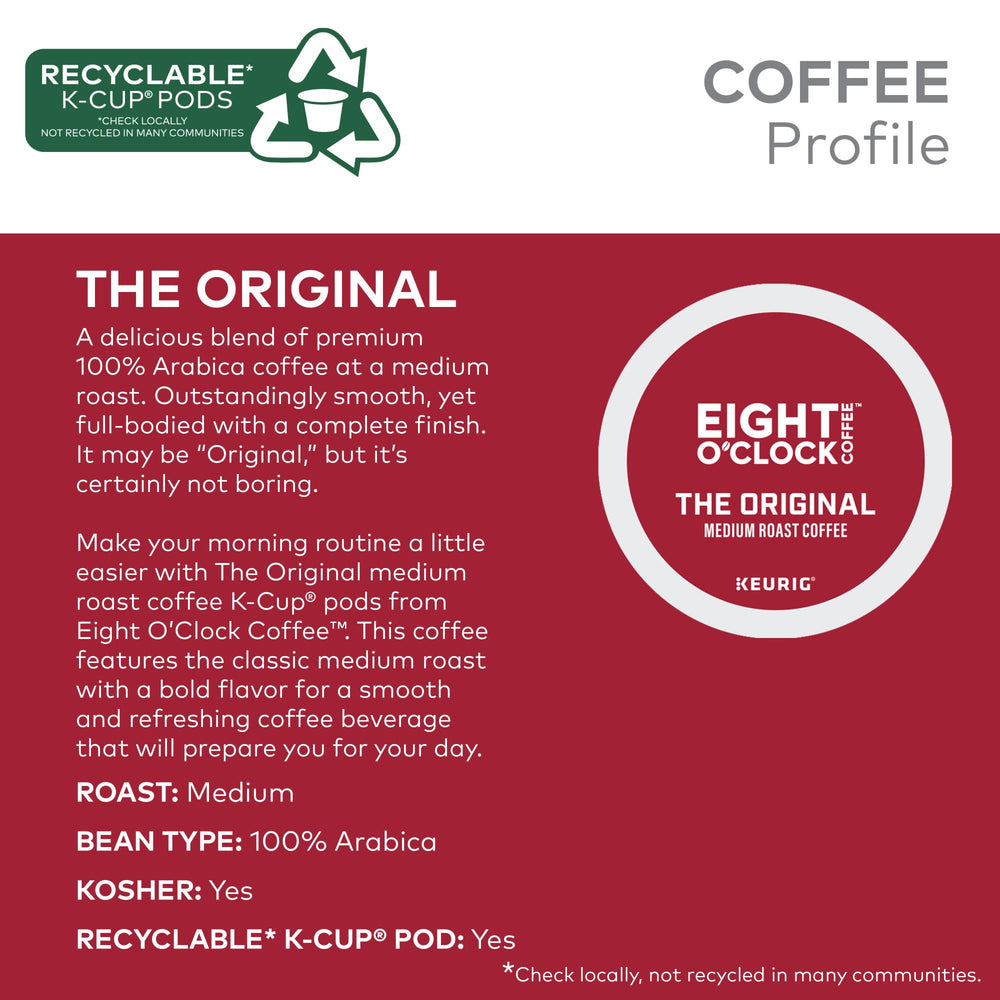 Close-up of Eight O'Clock ground coffee texture showing smooth Arabica roast body
