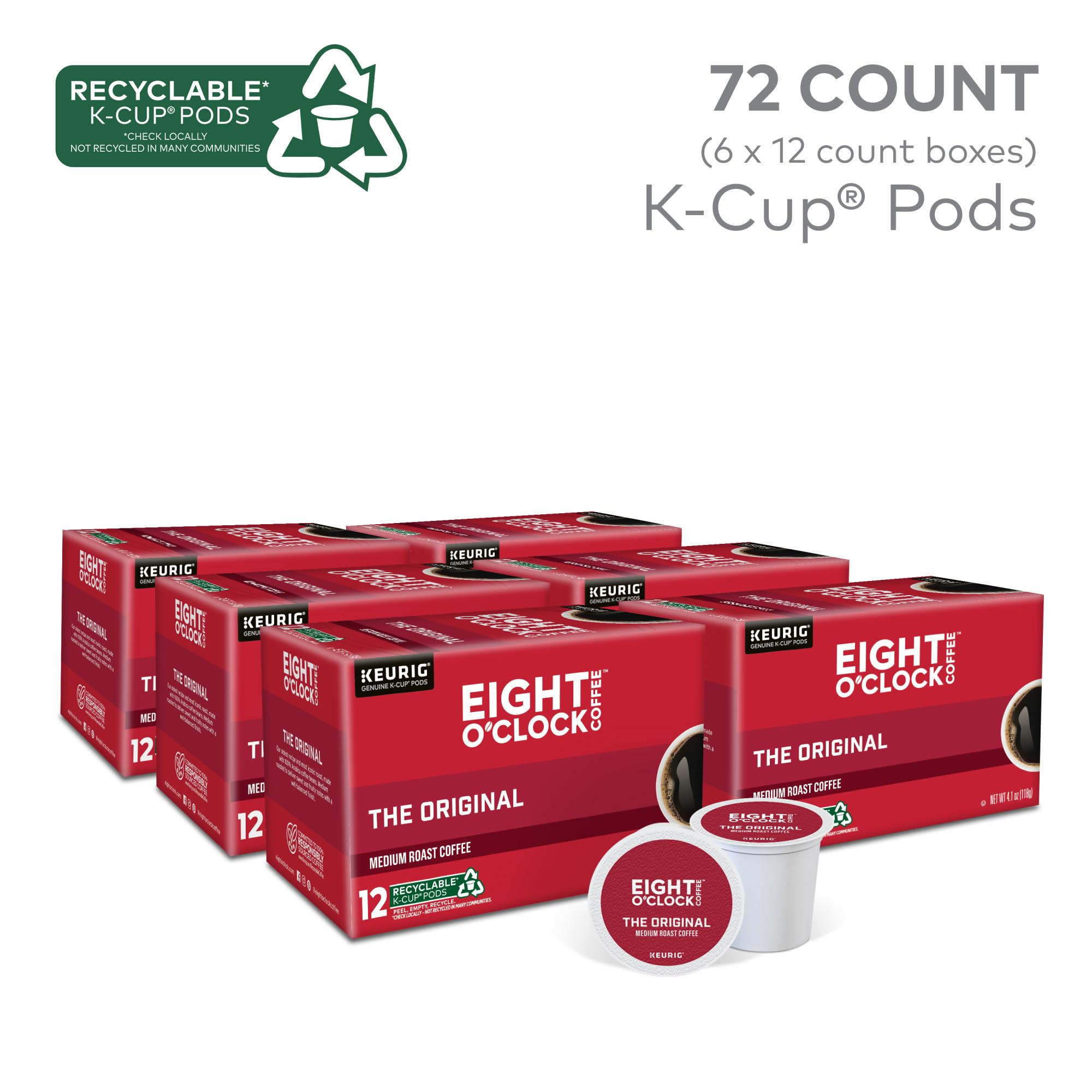 Eight O'Clock Coffee K-Cup pod top view highlighting easy single-serve brewing