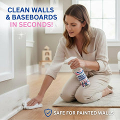 Eight Twelve 812 spray action being used to target a wall scuff for quick cleaning