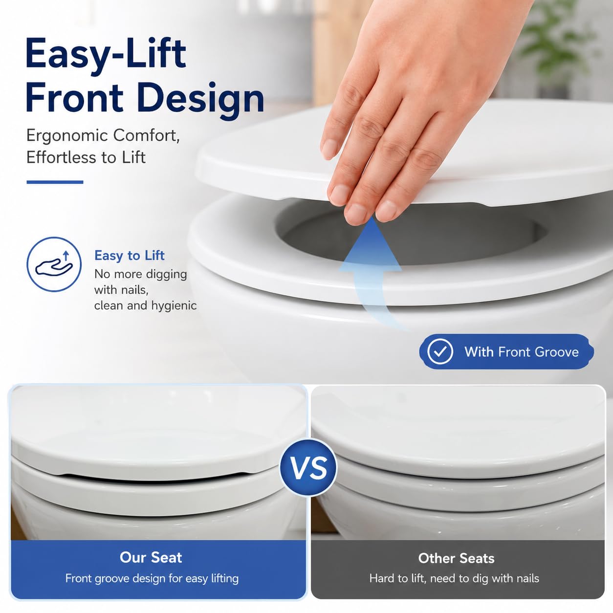 Eillbar installed on an elongated toilet demonstrating secure fit and appearance