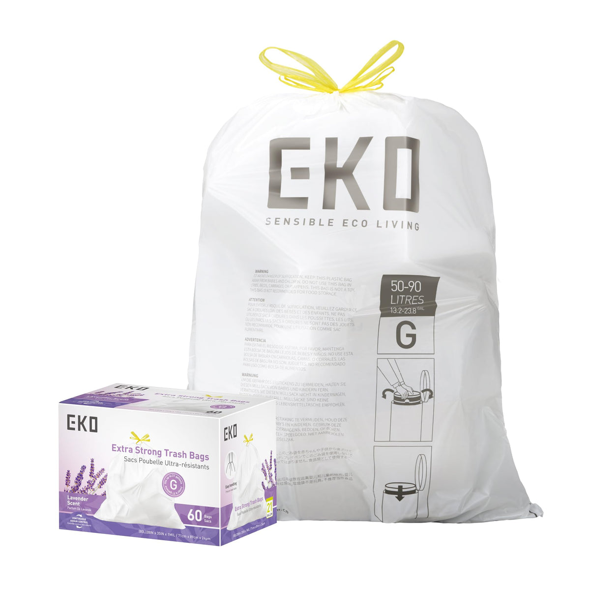 EKO front packaging view showing lavender scent and bag count for quick selection