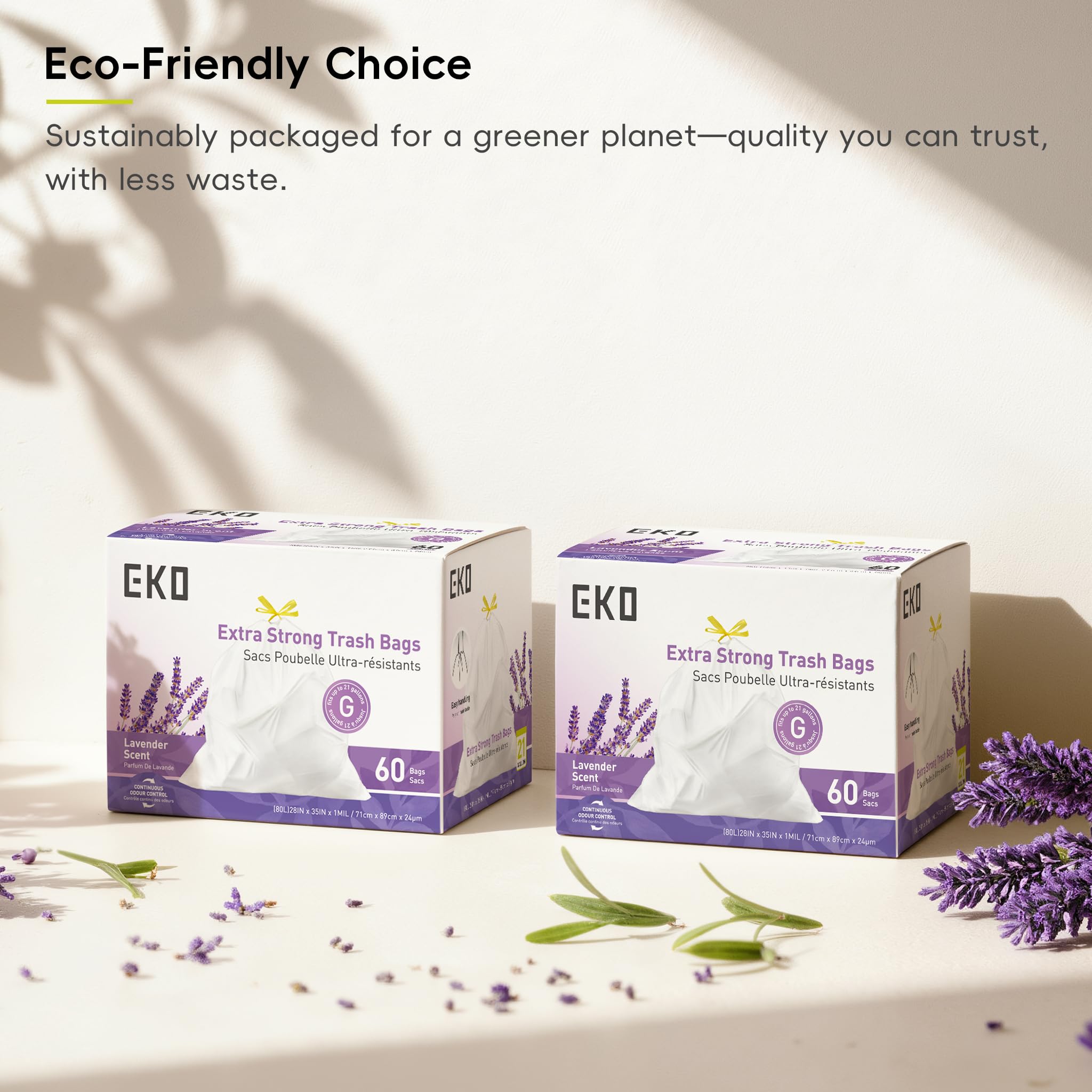 EKO lavender scent graphic conveying continuous odor control and fresher spaces