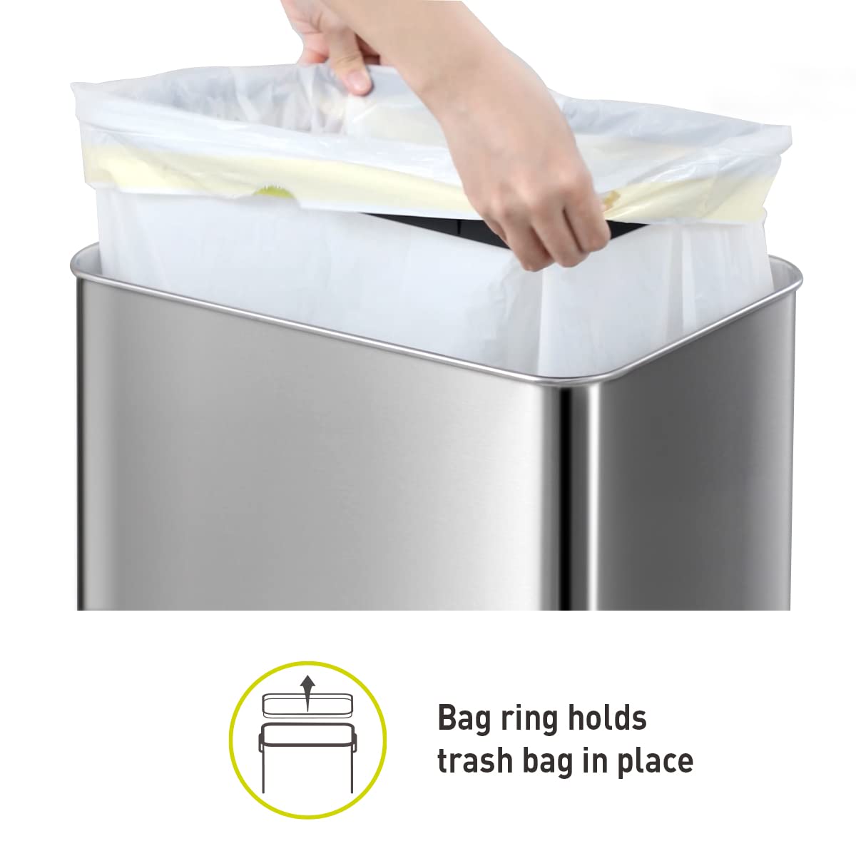 EKO Mirage-T interior with standard 13-gallon bag installed for full-capacity use