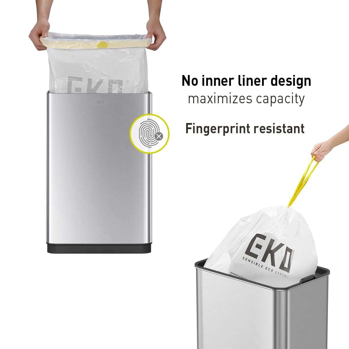 EKO Mirage-T removable inner rim detail securing trash bag and simplifying changes