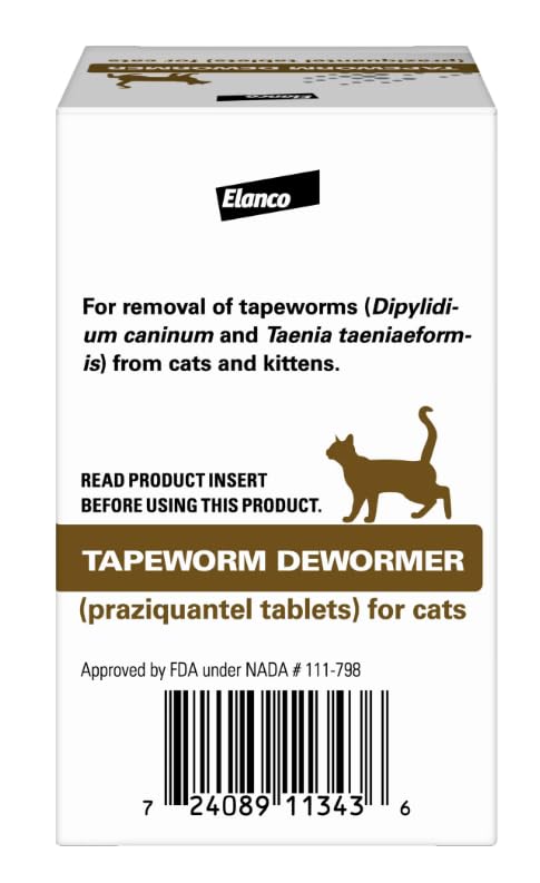 Elanco praziquantel tablets close-up displaying tablet size and shape