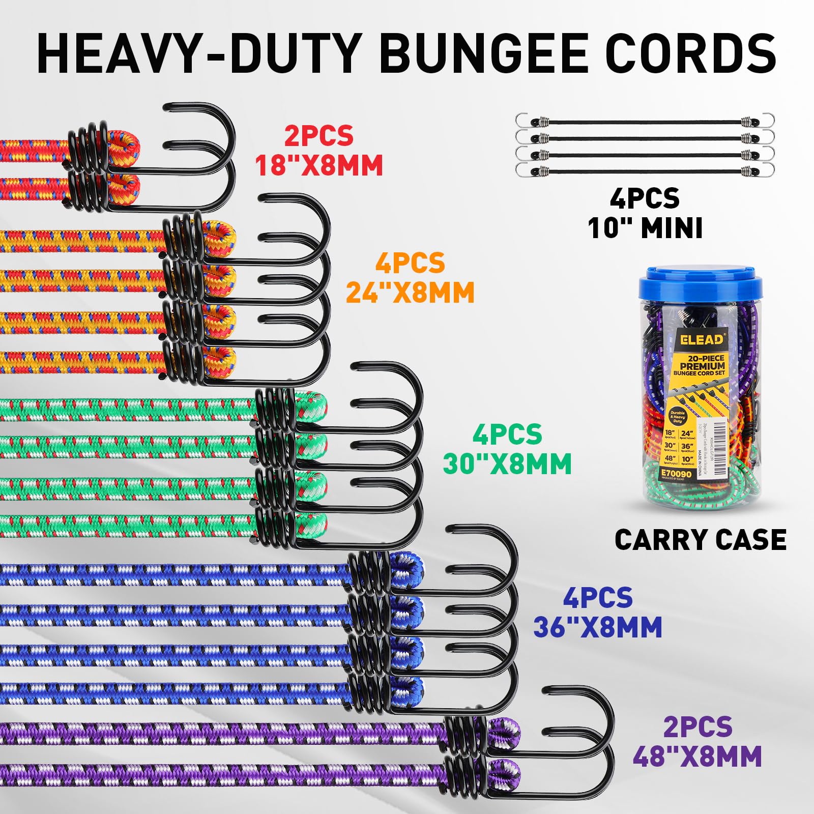ELEAD color-coded cords laid out by length for fast selection
