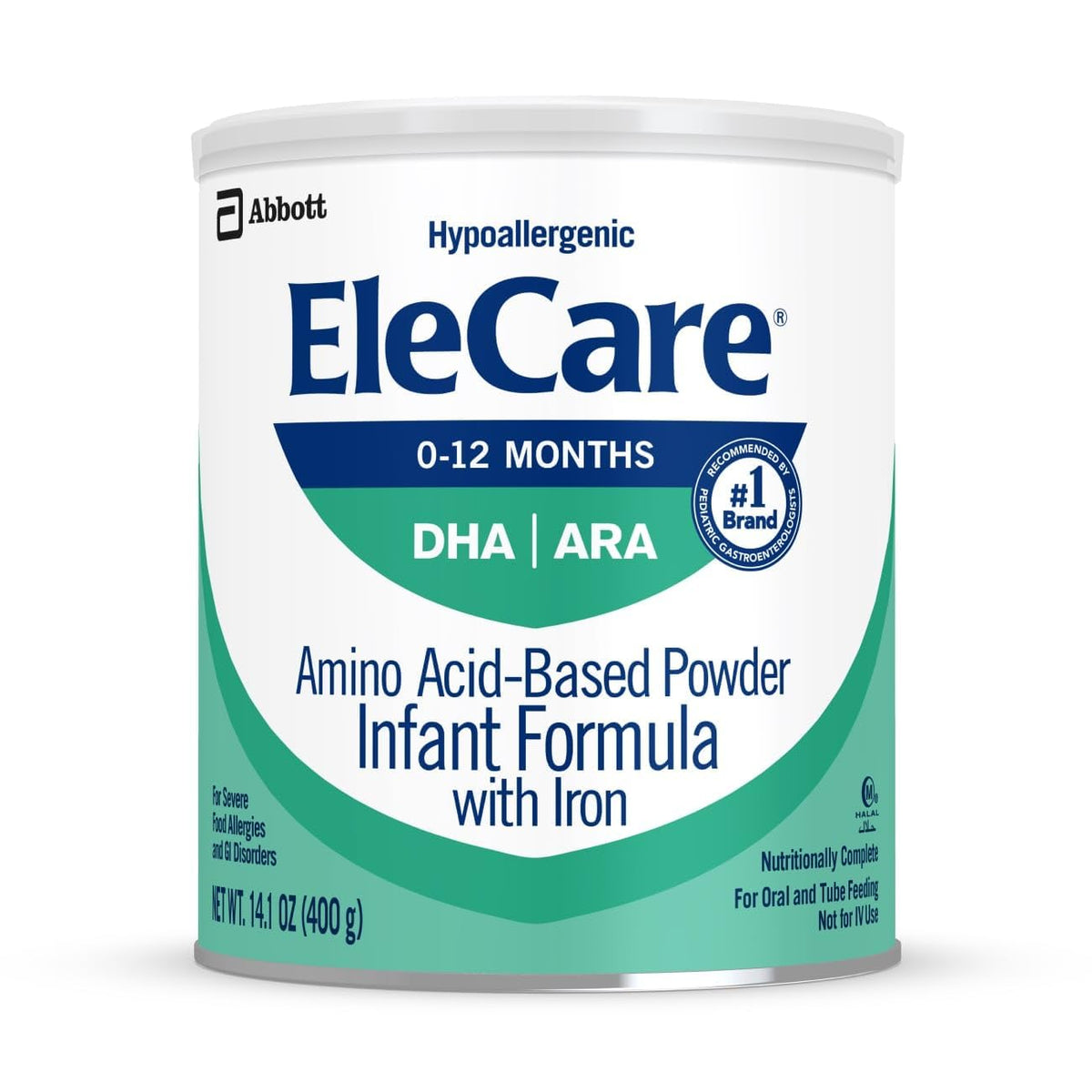 EleCare front can 14.1 oz showing branding and benefit of hypoallergenic nutrition