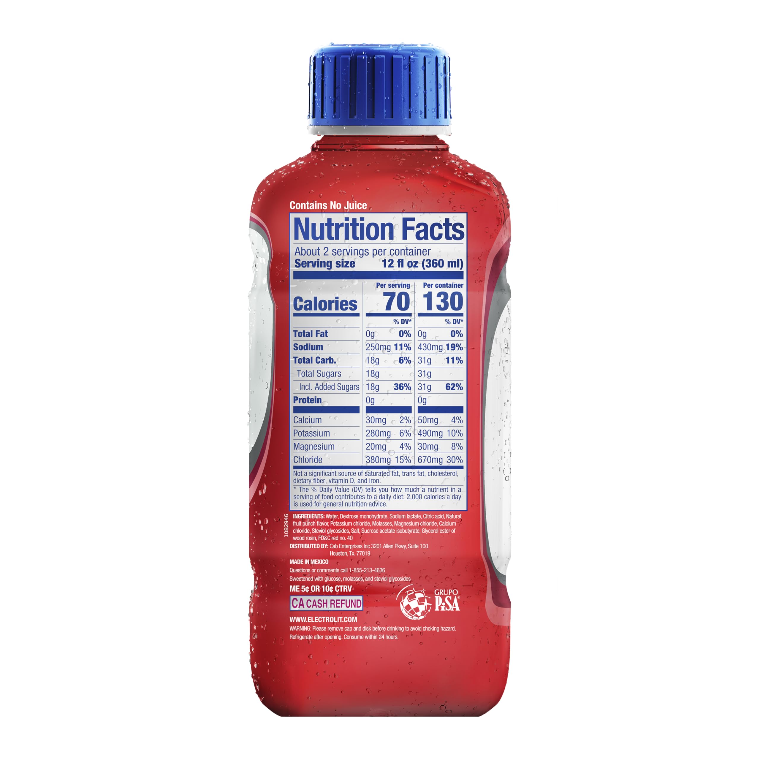 Electrolit bottle angle highlighting the label and convenient 21 fl oz size for portability