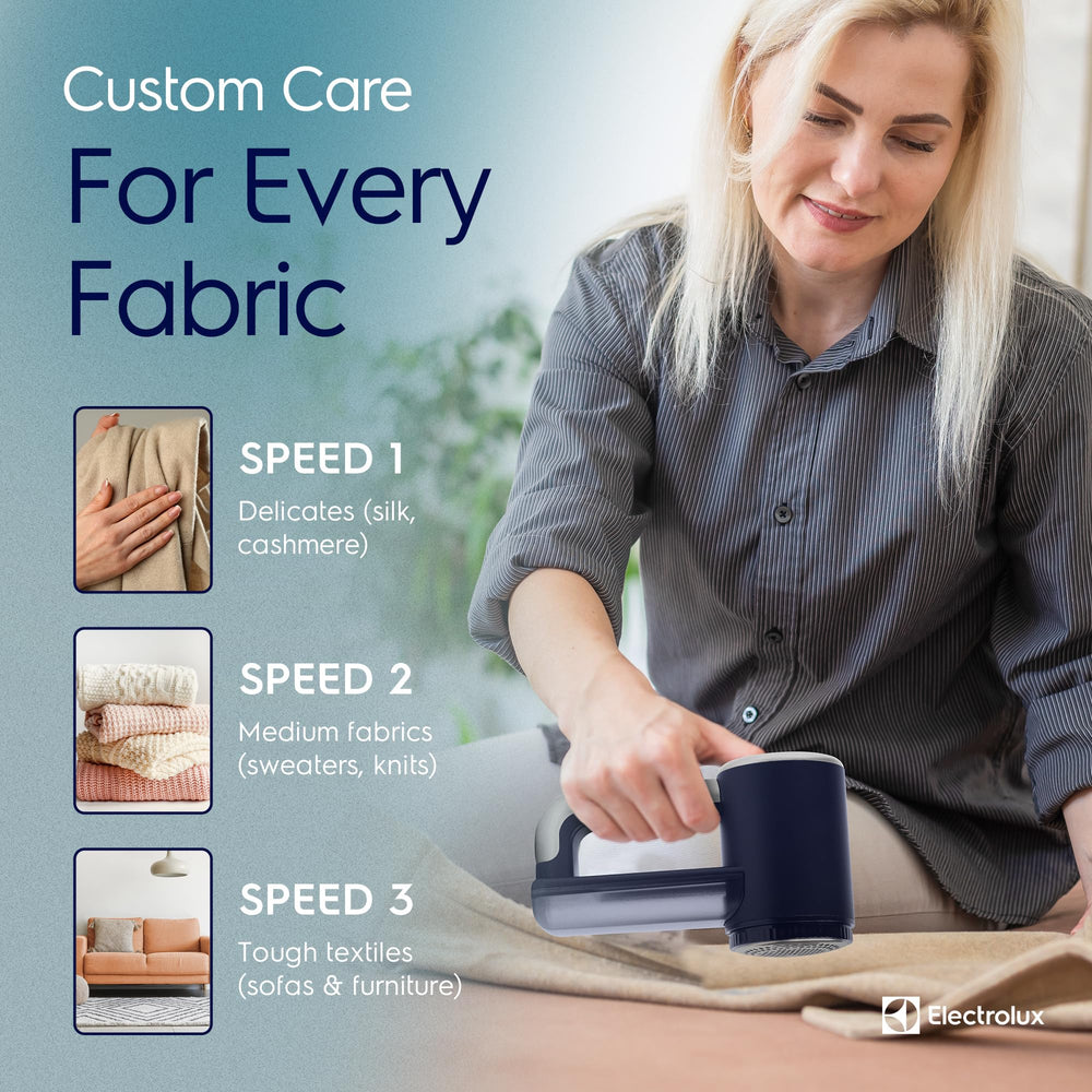 Electrolux in use on sweater removes fuzz and refreshes garment appearance